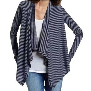 BCBGMaxAzria Cardigan Shrug SZ.S Navy White Striped Draped Front Lightweight